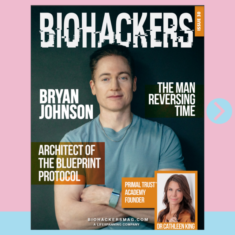 Magazine cover featuring Bryan Johnson and the Blueprint Protocol.