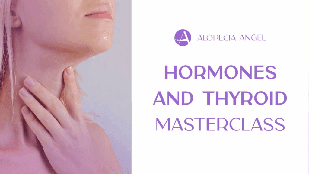 A woman touching her neck, promoting hormone and thyroid health masterclass.